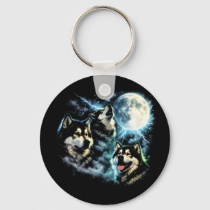 Alaskan Malamute Howling at the Moon Arctic Dog Key Ring