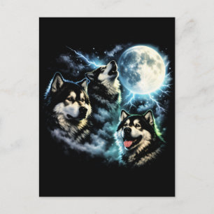 Alaskan Malamute Howling at the Moon Arctic Dog Postcard