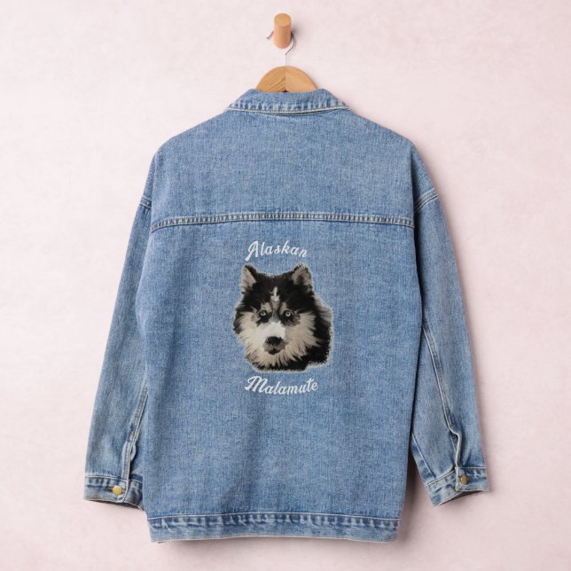 Alaskan Malamute Husky Dog Artsy Pet Portrait  Denim Jacket (Hangar)