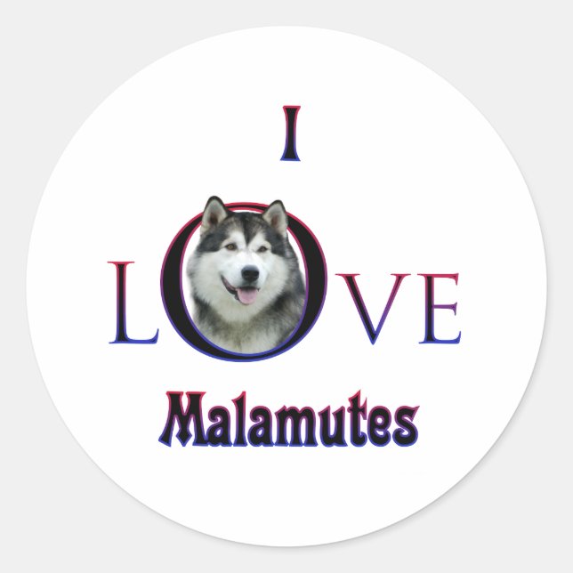 Alaskan Malamute I Love Classic Round Sticker (Front)