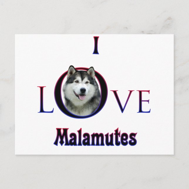 Alaskan Malamute I Love Postcard (Front)