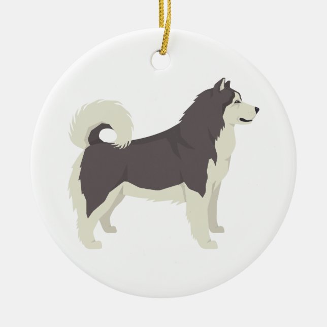 Alaskan Malamute Illustration Ceramic Ornament (Front)