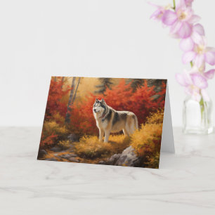 Alaskan Malamute  in Autumn Leaves Fall Inspired  Card