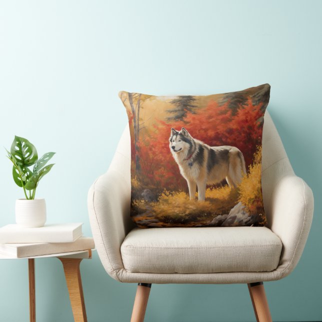 Alaskan Malamute  in Autumn Leaves Fall Inspired  Cushion (Chair)
