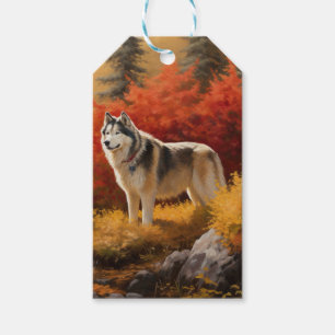 Alaskan Malamute  in Autumn Leaves Fall Inspired  Gift Tags
