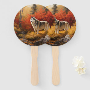 Alaskan Malamute in Autumn Leaves Fall Inspired Hand Fan
