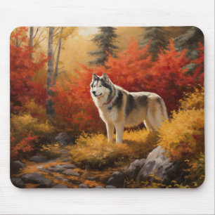 Alaskan Malamute  in Autumn Leaves Fall Inspired  Mouse Pad