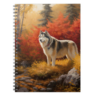 Alaskan Malamute  in Autumn Leaves Fall Inspired  Notebook