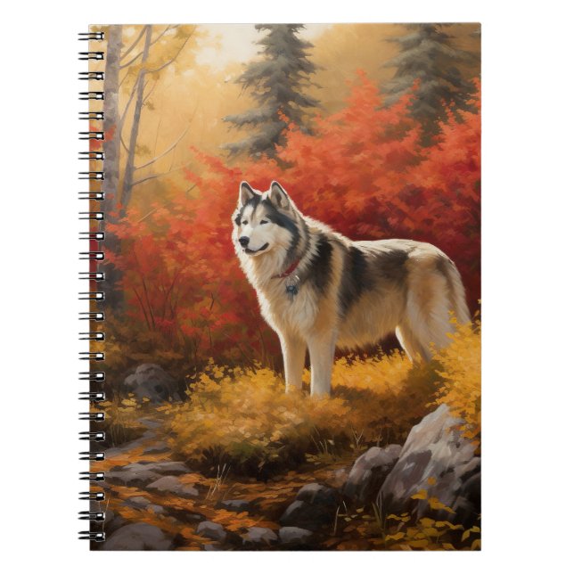 Alaskan Malamute  in Autumn Leaves Fall Inspired  Notebook (Front)