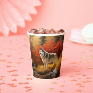 Alaskan Malamute in Autumn Leaves Fall Inspired Paper Cups