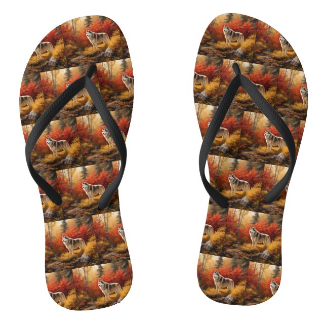 Alaskan Malamute  in Autumn Leaves Fall Inspired  Thongs (Footbed)
