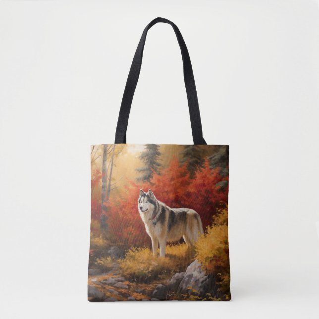 Alaskan Malamute  in Autumn Leaves Fall Inspired  Tote Bag (Front)