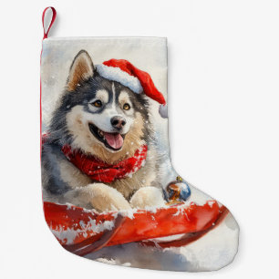 Alaskan Malamute in Sledge Let it Snow Christmas Small Christmas Stocking