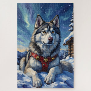 Alaskan Malamute North Pole Winter Christmas Jigsaw Puzzle