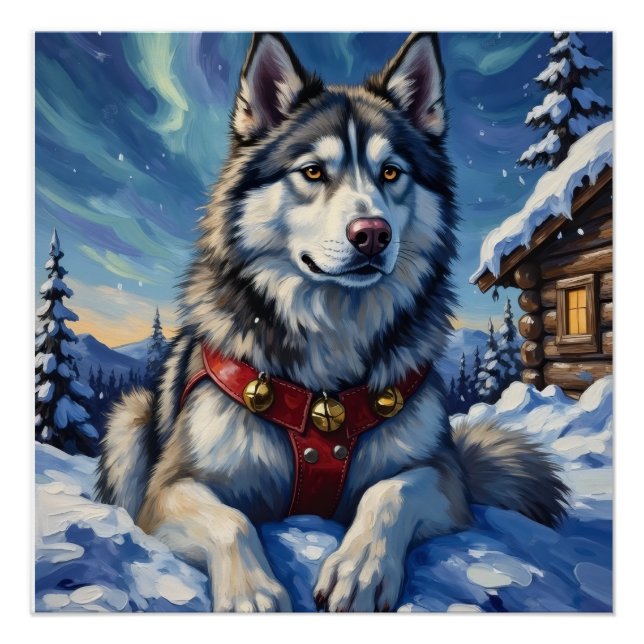 Alaskan Malamute North Pole Winter Christmas Poster (Front)