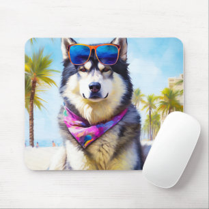 Alaskan Malamute on Beach, summer gift Mouse Pad