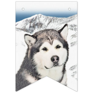Alaskan Malamute Painting - Cute Original Dog Art Bunting