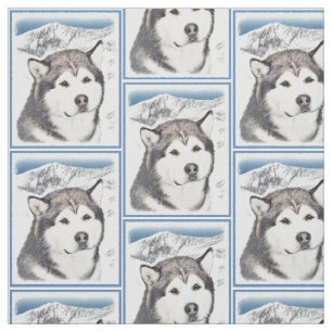 Alaskan Malamute Painting - Cute Original Dog Art Fabric