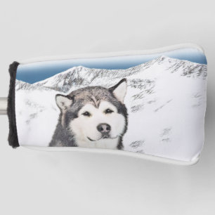 Alaskan Malamute Painting - Cute Original Dog Art Golf Head Cover