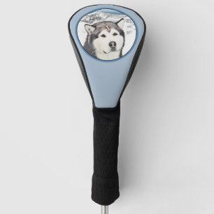 Alaskan Malamute Painting - Cute Original Dog Art Golf Head Cover