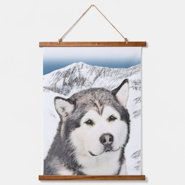 Alaskan Malamute Painting - Cute Original Dog Art Hanging Tapestry (Front)
