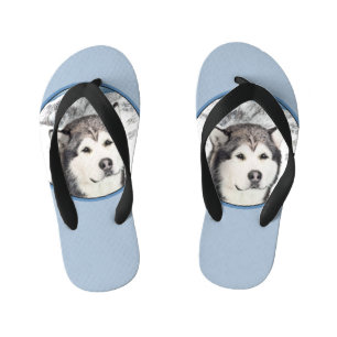 Alaskan Malamute Painting - Cute Original Dog Art Kid's Thongs