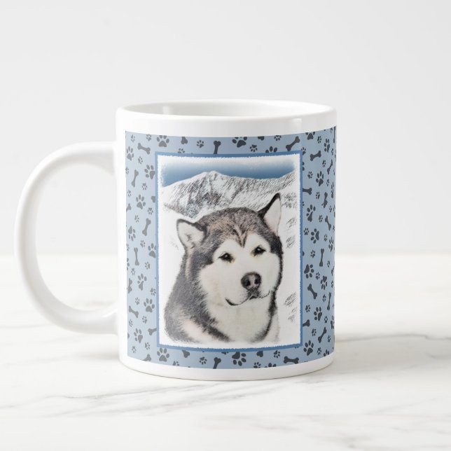 Alaskan Malamute Painting - Cute Original Dog Art Large Coffee Mug (Left)