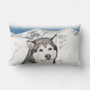 Alaskan Malamute Painting - Cute Original Dog Art Lumbar Cushion