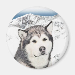 Alaskan Malamute Painting - Cute Original Dog Art Magnet
