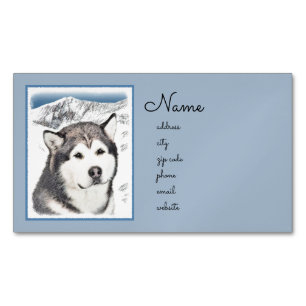 Alaskan Malamute Painting - Cute Original Dog Art Magnetic Business Card