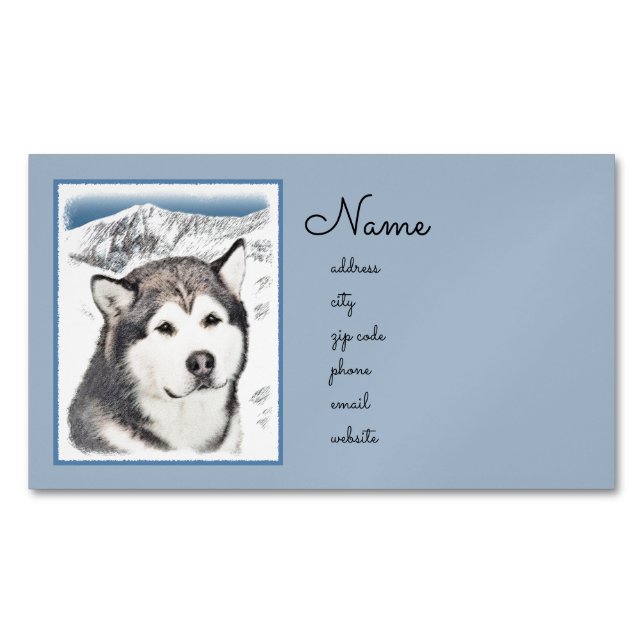 Alaskan Malamute Painting - Cute Original Dog Art Magnetic Business Card (Front)