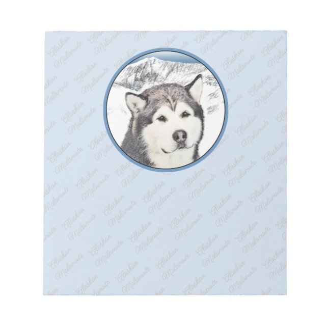 Alaskan Malamute Painting - Cute Original Dog Art Notepad (Front)
