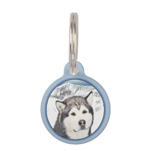 Alaskan Malamute Painting - Cute Original Dog Art Pet Tag
