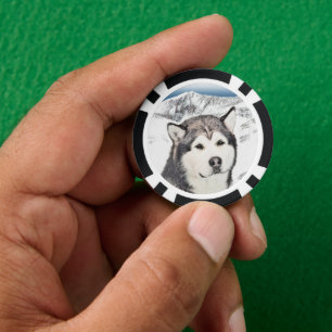 Alaskan Malamute Painting - Cute Original Dog Art Poker Chips