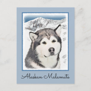 Alaskan Malamute Painting - Cute Original Dog Art Postcard