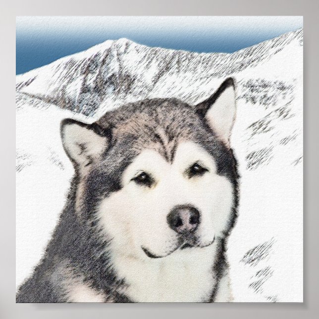 Alaskan Malamute Painting - Cute Original Dog Art Poster (Front)