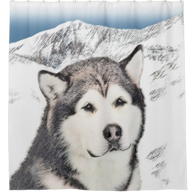 Alaskan Malamute Painting - Cute Original Dog Art Shower Curtain (Front)