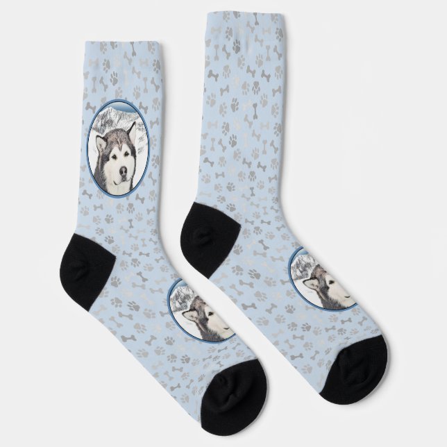 Alaskan Malamute Painting - Cute Original Dog Art Socks (Right)