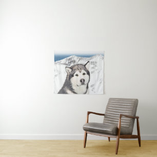 Alaskan Malamute Painting - Cute Original Dog Art Tapestry