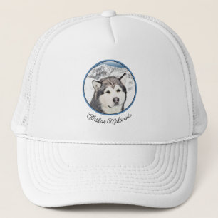 Alaskan Malamute Painting - Cute Original Dog Art Trucker Hat
