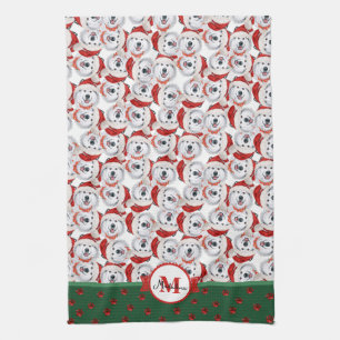 Alaskan Malamute Pattern Monogram Christmas Dog Tea Towel