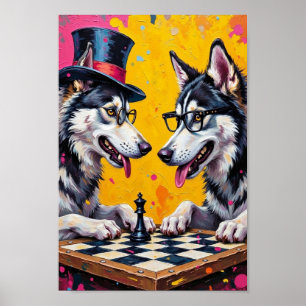 Alaskan Malamute Playing Chess Pop Art Poster