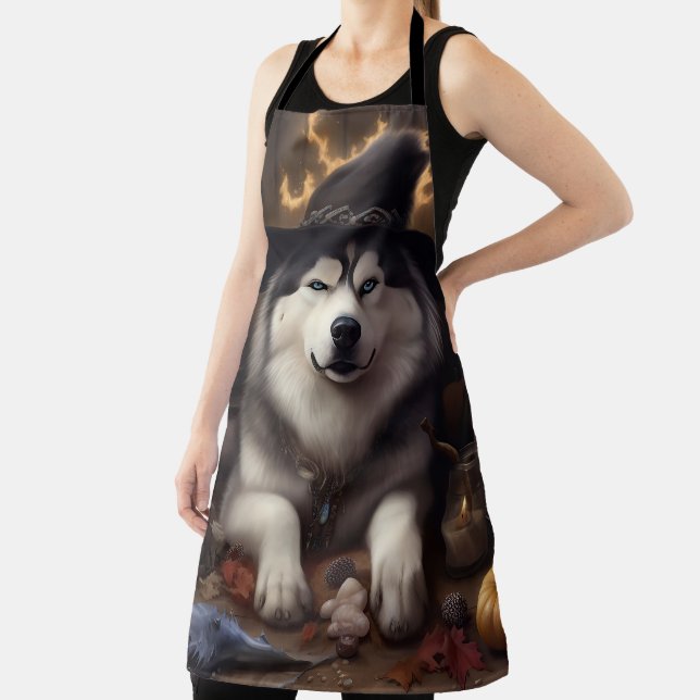 Alaskan Malamute Pumpkins Halloween Scary Apron (Insitu)