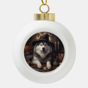 Alaskan Malamute Pumpkins Halloween Scary Ceramic Ball Christmas Ornament