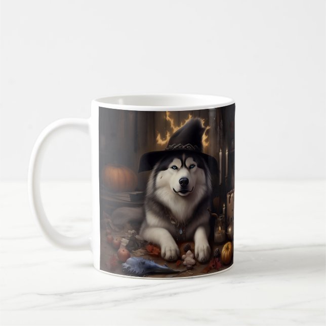 Alaskan Malamute Pumpkins Halloween Scary Coffee Mug (Left)