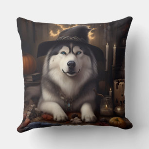Alaskan Malamute Pumpkins Halloween Scary Cushion