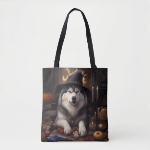Alaskan Malamute Pumpkins Halloween Scary Tote Bag