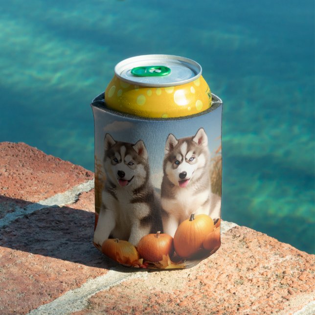 Alaskan Malamute Puppy Autumn Delight Pumpkin Can Cooler (In Situ Pool)