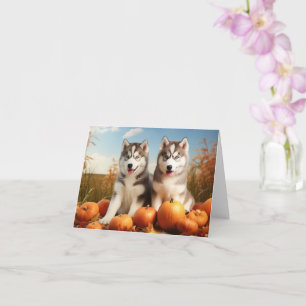 Alaskan Malamute Puppy Autumn Delight Pumpkin Card