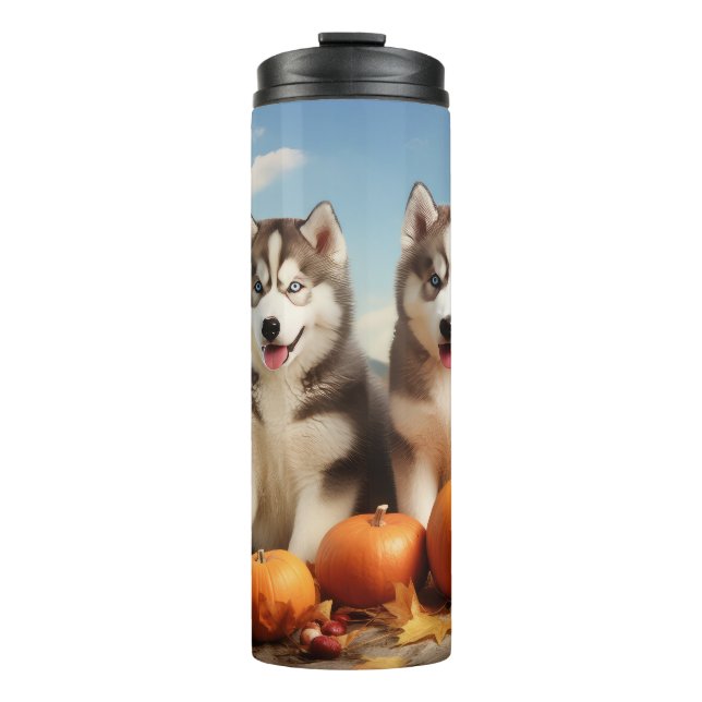 Alaskan Malamute Puppy Autumn Delight Pumpkin Thermal Tumbler (Front)